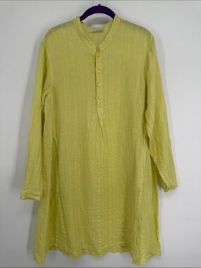 Stark X Linen Dress Mandolin Collar Chartreuse Yellow Size Small